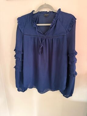 Women’s Navy Ruffle Sleeve Peasant Blouse